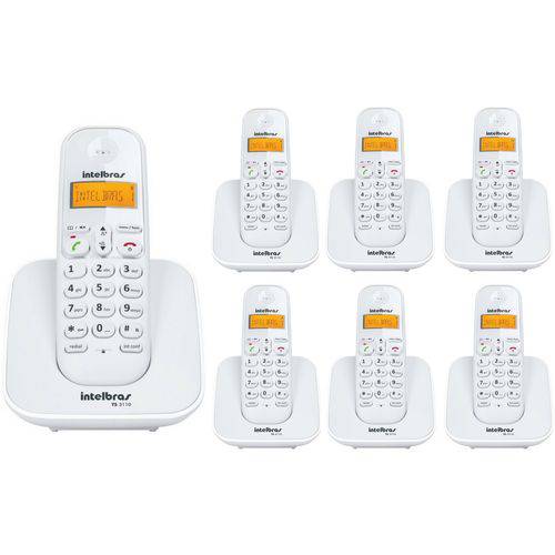 Kit Telefone Sem Fio Ts 3110 com 6 Ramal Intelbras Branco