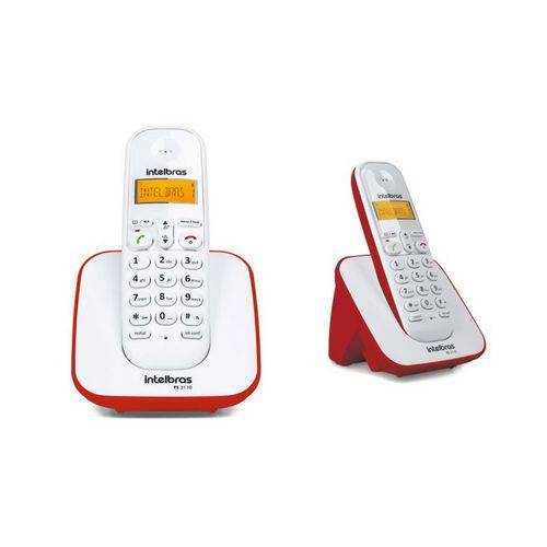 Kit Telefone Sem Fio Ts 3110 com Ramal Adicional Intelbras Branco / Vermelho Dect 6.0