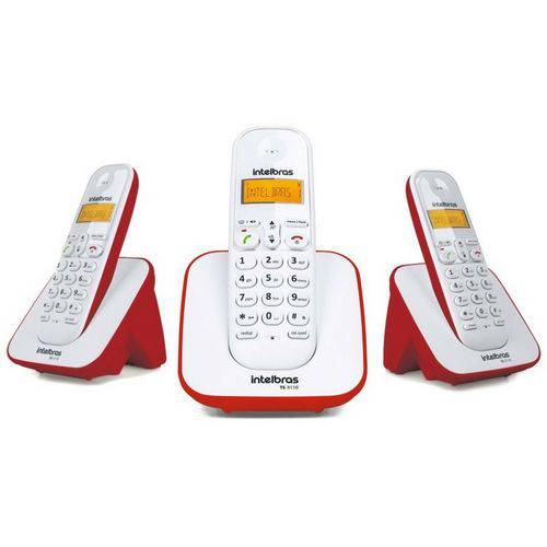 Kit Telefone Sem Fio Ts 3110 com 2 Ramal Intelbras Vermelho