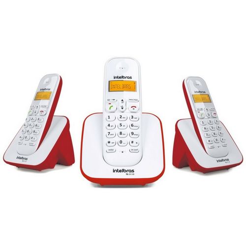 Kit Telefone Sem Fio Ts 3110 com 2 Ramal Adicional Intelbras Branco / Vermelho Dect 6.0