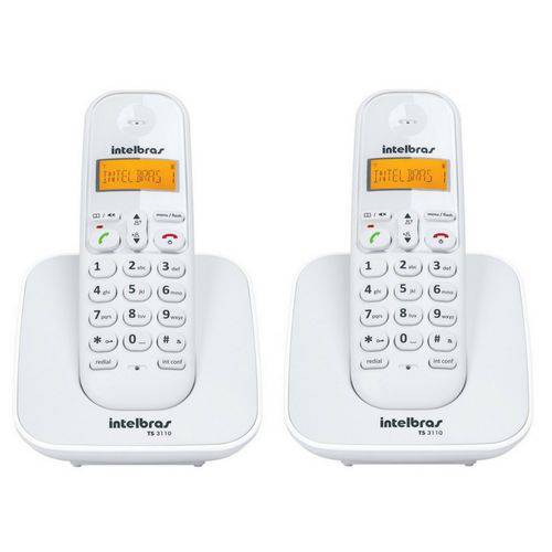 Kit Telefone Sem Fio Ts 3110 com Ramal Adicional TS 3111 Intelbras Branco Dect 6.0