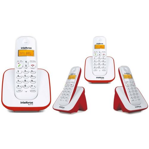 Kit Telefone Sem Fio Ts 3110 com 3 Ramal Intelbras Vermelho