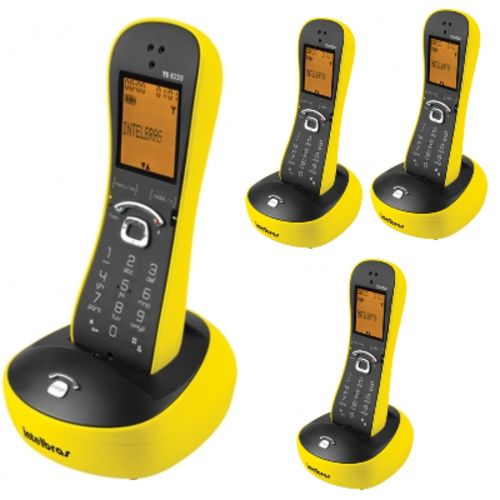 Kit Telefone Sem Fio TS 8220 + 3 Ramais Amarelo Intelbras