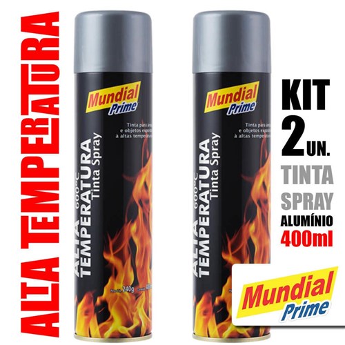 Kit Tinta Spray Alta Temperatura Alumínio - 2Un. de 400 Ml