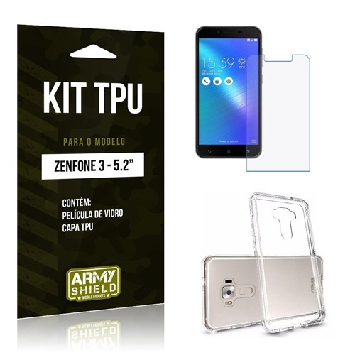 Tudo sobre 'Kit Tpu Asus Zenfone 3/5.2 Ze520kl Capa Tpu + Película De Vidro -Armyshield'