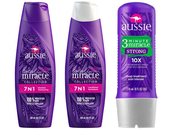 Tudo sobre 'Kit Tratamento Aussie Strong 3 Minutes Miracle - 236ml com Shampoo 7 em 1 360ml + Condicionador'