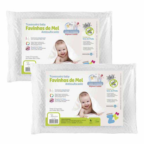 Kit 2 Travesseiros Favinhos de Mel Antissufocante Baby Fibrasca