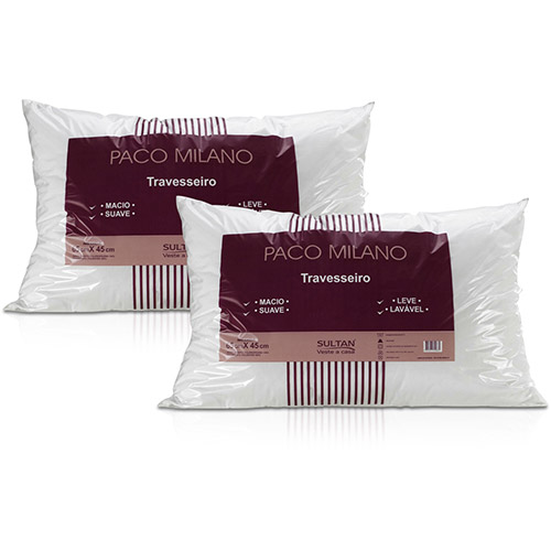 Kit 2 Travesseiros Paco Milano 100% Fibra Siliconada Branco - Sultan