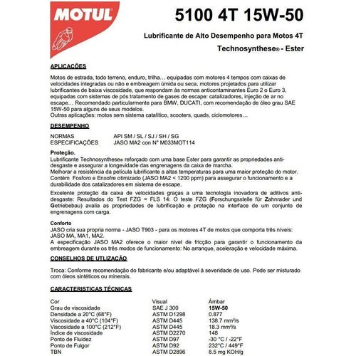 Óleo Motul 5100 4T 15W50 Semi-Sintético (cx com 12un)