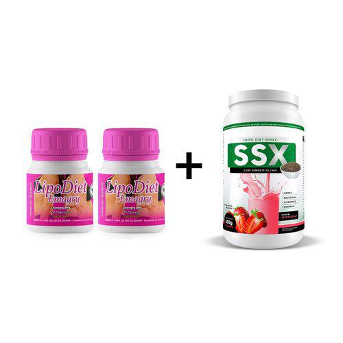 Kit 2 Un Lipo Diet Emagry 30 Cps + Ssx Shake 500G Morango