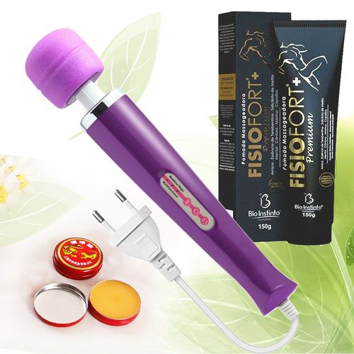 Tudo sobre 'Kit 3 Un. Massageador Terapêutico Magic Wand 36cm Roxo 10 Vibrações, Alta Frequência 9000 Rpm Varinha Mágica + Pomada Massag. Fisiofort Premium +Pomada Tigre e Dragão 100% Legítima'