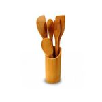 Kit Utensílios de Bambu 5 Peças com Suporte Redondo Ke Home