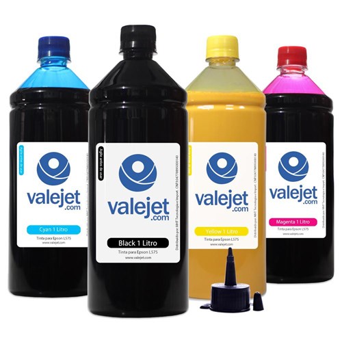 Kit ValeJet 4 Tintas para Epson L575 Bulk Ink CMYK Pigmentada 1 Litro