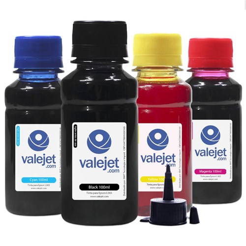 Kit Valejet 4 Tintas para Epson L365 Bulk Ink CMYK 100ml