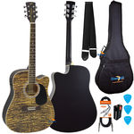 Kit Violão Elétrico Folk Aço Vck370 Mf Mogno Rajado Vogga Completo