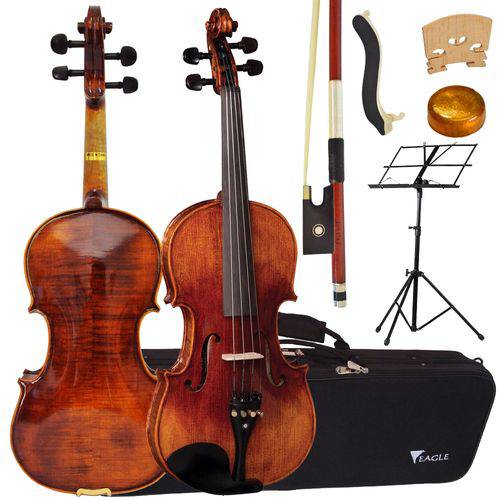 Tudo sobre 'Kit Violino Profissional Envelhecido 4/4 Vk644 Eagle Completo'