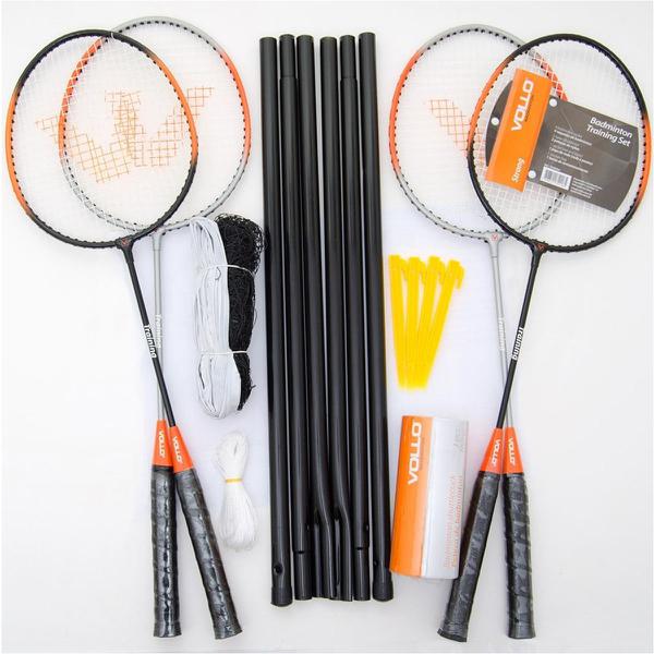 Kit Vollo Badminton - 4 Raquetes, 3 Petecas, Rede e Suportes - Vollo Sports