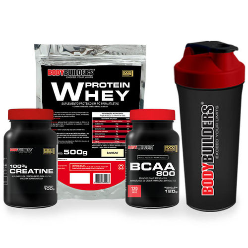 Kit Whey Protein 500g + Bcaa 4,5g + Creatina + Shaker – Bb