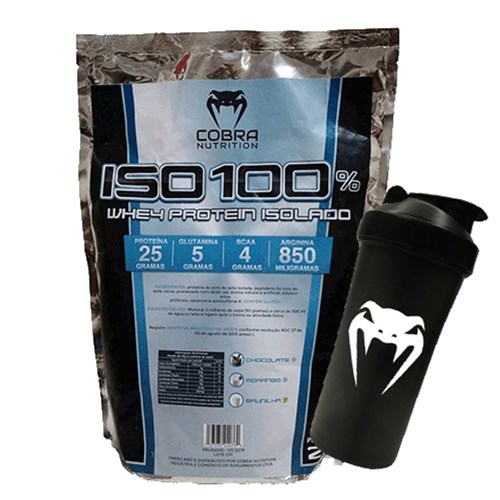 Kit Whey Protein Iso 100 2Kg Cobra Baunilha + Coqueteleira