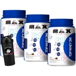 Kit 3x Top Whey 900g 3w Chocolate Max Titanium+ Coqueteleira