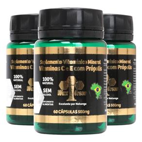 Kit 3x Vitaminas C & e com Própolis 85% Extrato Seco 60 Cápsulas - Wax Green - 500MG