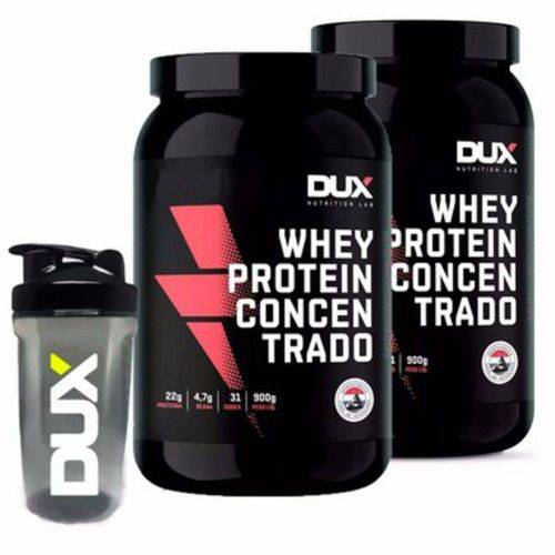 Tudo sobre 'Kit 2x Whey Protein Concentrado 900g + Shaker - Dux Nutrition'