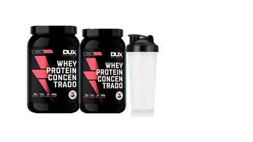 Kit 2x Whey Protein Concentrado 900g + Shaker - Dux