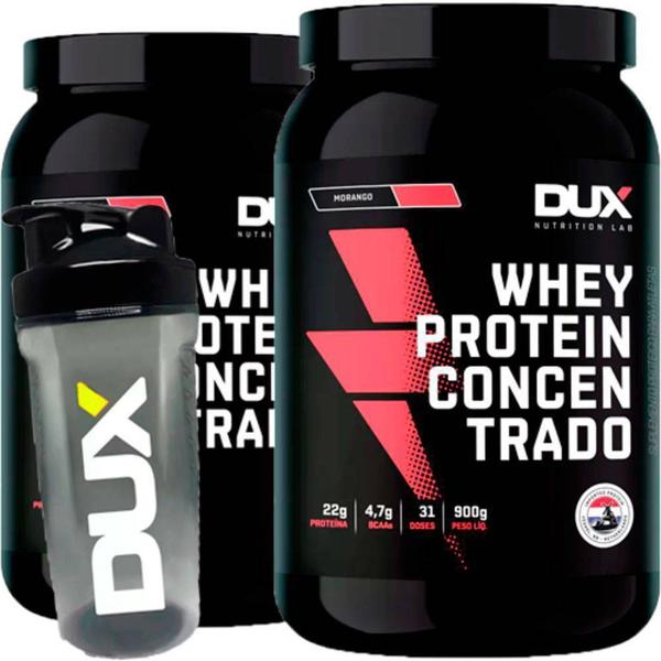 Kit 2x Whey Protein Conc Choc./morango900g + Shaker - Dux