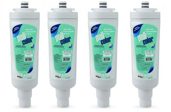 Kit X4 Refil Filtro Policarbon Policolor para Purificador de Água Colormaq