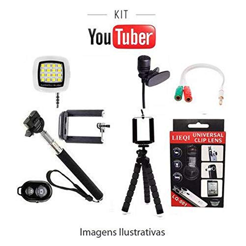 Kit Youtuber Básico 9x1 - Selfie Controle Bluetooth + Tripé Flexivel Microfone de Lapela Flash