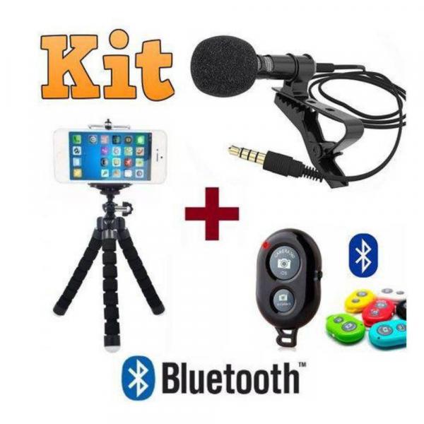 Kit Youtuber Microfone de Lapela para Celular + Controle Bluetooth + Tripé - Negocio de Gênio