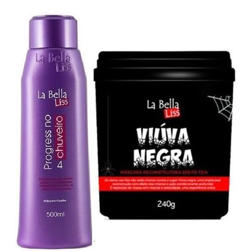 Tudo sobre 'La Bella Liss Kit Progressiva No Chuveiro 500ml + Viúva Negra Máscara De Reconstrução 240g'