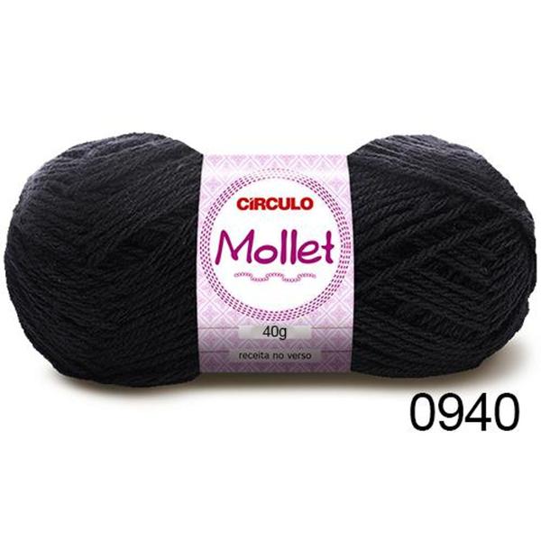 Lã Mollet 40g - Círculo - Cor 0940 Preto