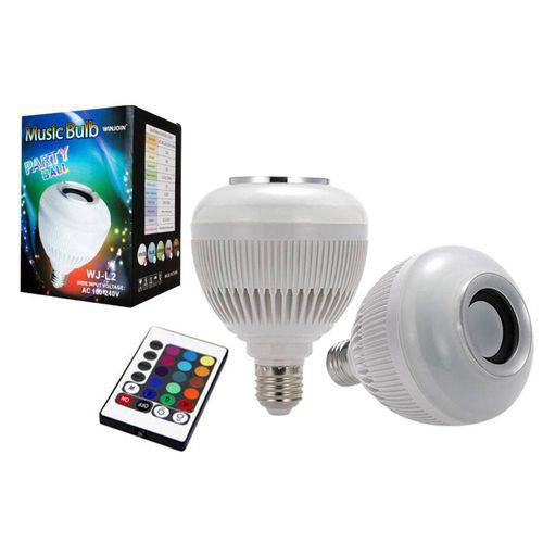 Lampada de Led Luz Branca e Colorida e Caixa de Som Bluetooth 3 Watts com Controle