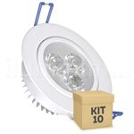 Kit 10 Spot Super Led de Embutir Bivolt Direcionável Redondo 3w Gesso Sanca Teto Branco Frio