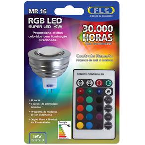 Lâmpada FLC MR 16 04040155 RGB LED 16 Cores 3W com Controle Remoto