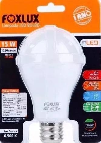 Lampada Led 15w E27 Bivolt 6500k Foxlux