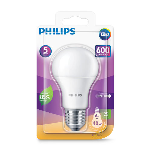 Lâmpada Led Bulbo Philips 6w Luz Quente 3000k Bivolt