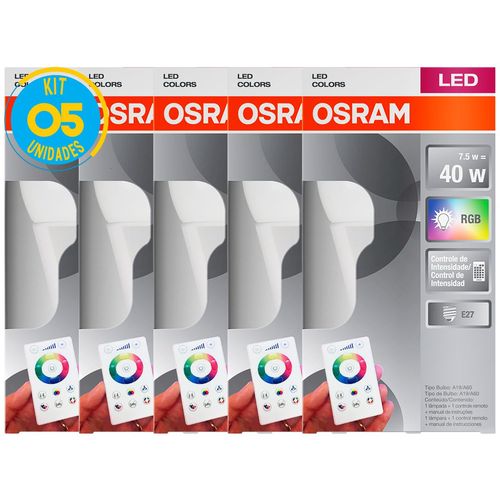 Lâmpada Rgb Led 7.5w com Controle Remoto Osram - Kit 5 Unid.