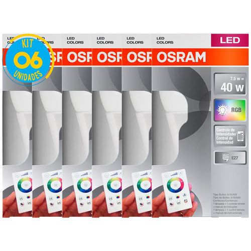 Lâmpada Rgb Led 7.5w com Controle Remoto Osram - Kit 6 Unid.