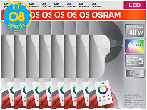 Lâmpada Rgb Led 7.5w com Controle Remoto Osram - Kit 8 Unid.