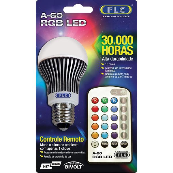 Lampada Rgb Led A-60, 16 Cores, 5w, com Controle Remoto, 04040082 - Flc
