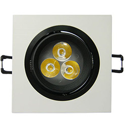 Lâmpada Super LED 3W Spot Quadrado de Embutir Preto Branca Quente Bivolt