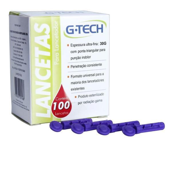Lanceta para Lancetador G-Tech 30G - Caixa com 100 Unidades