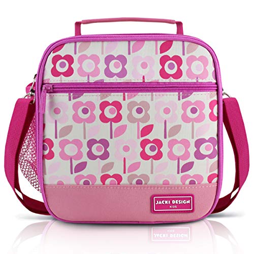 Lancheira Térmica Escolar Infantil Alça Ajustável 2 Compartimentos Menina Jacki Design Flor Rosa