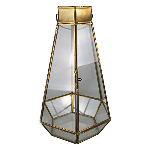 Lanterna de Vidro e Metal Dourado 17cm X 14,7cm X 26,5cm
