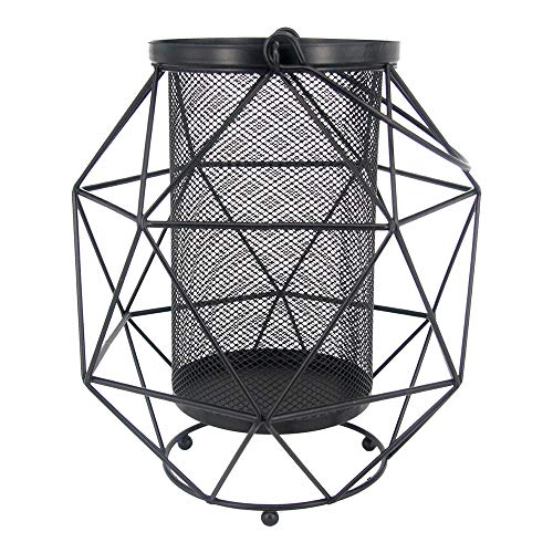 Lanterna Geometrica de Metal Preta 18,6cm X 18,6cm X 22cm