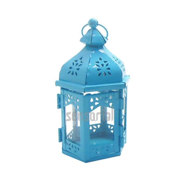 Lanterna Marroquina Decorativa Hexagonal Azul Pequena - Ur