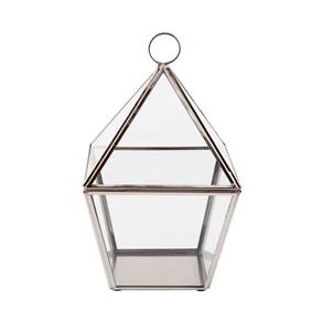 Lanterna Pyramid em Metal e Vidro Transparente - 23,5x13 Cm - Off-white