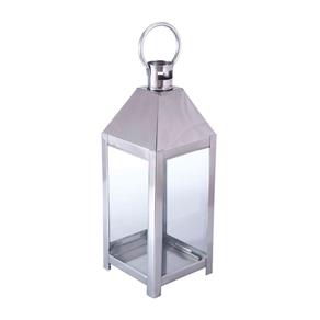 Lanterna Silver Grande em Metal e Vidro - 40x15 Cm
